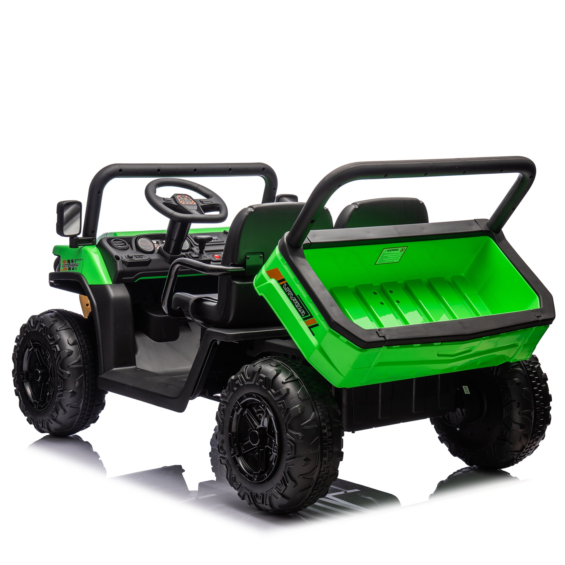 24V Xxxl Kids Ride On Utv W Parents Remote Control,Two Seater,Automatic Tipping Bucket,Rear Wheel Suspension,Slow Start,Portable Handle,Safety Belt,Led Light,Usb,Mp3,Bluetooth,Horn For Kids Aged 3 8. Green 50 99 Lbs Polypropylene