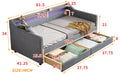 Twin Size Daybed With 2 Storage Drawers And 2 Tier Shelf & Usb Type C Port, Modern Linen Upholstered Sofa Day Bed Frame With Smart Led Light For Livingroom, Apartment,Light Grey Box Spring Not