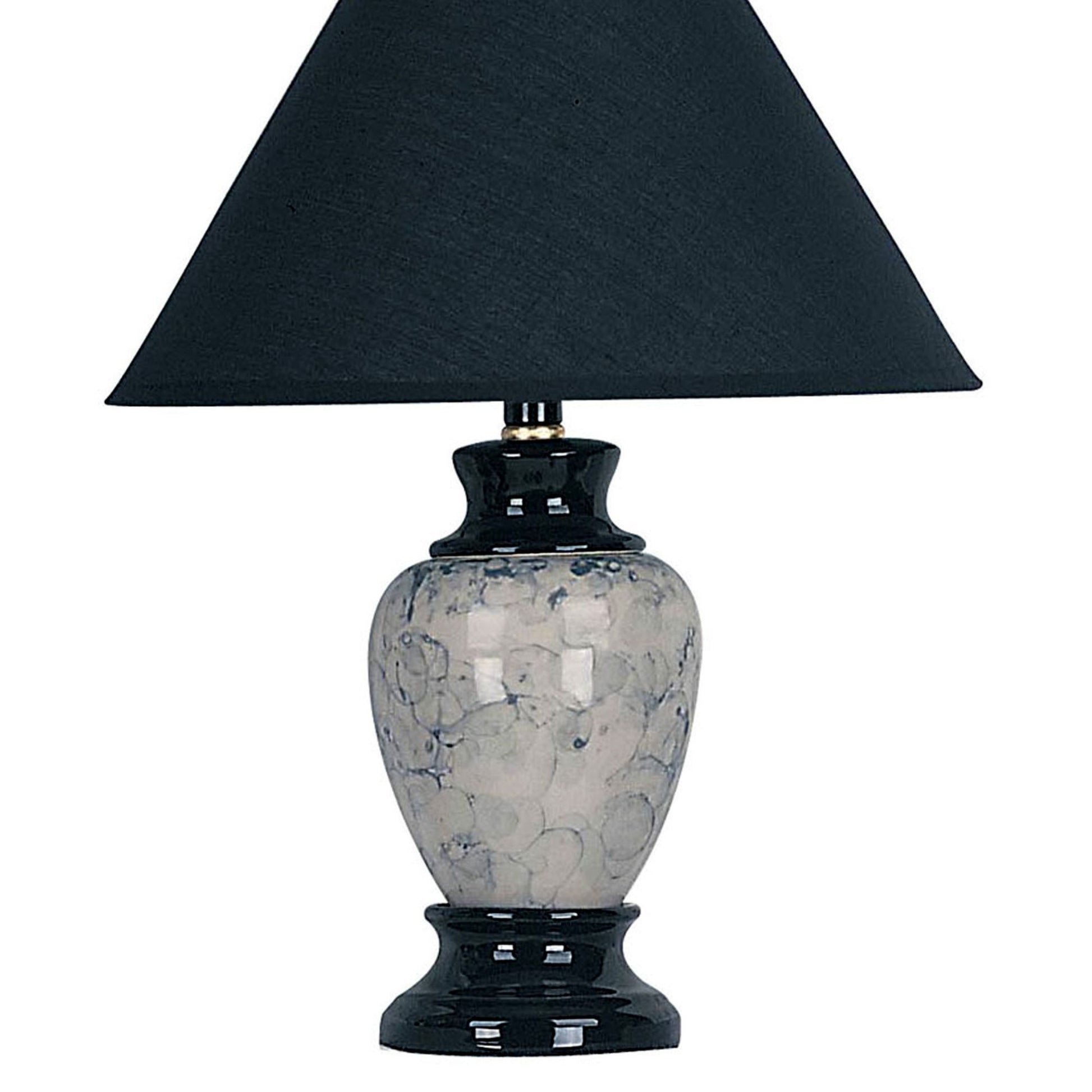 13" Tall Ceramic Table Lamp, Urn Shaped With Black Finish, Linen Shade Black Ceramic