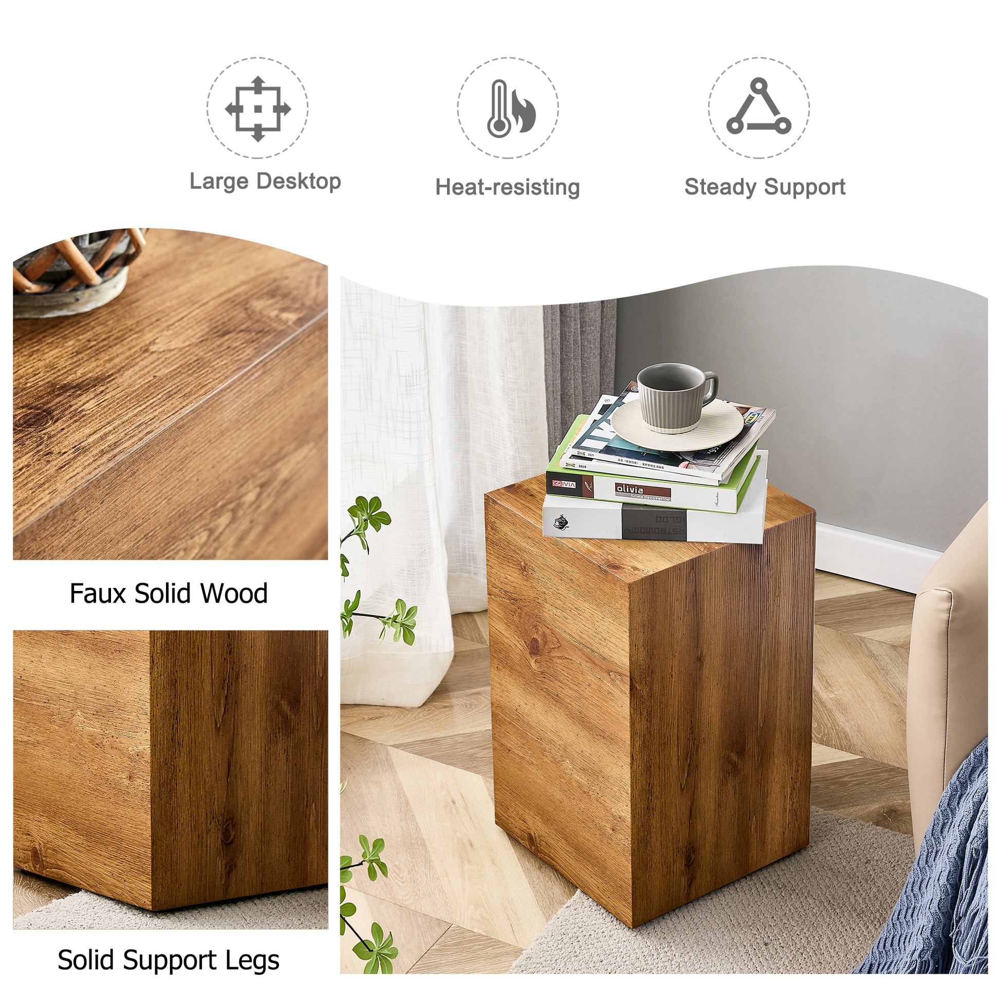 Compact Mdf Coffee Table: 11.8X11.8X19.6 Inches, Stylish Texture Design Wood Mdf
