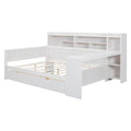 Wooden Full Size Daybed With Storage Shelves, Multi Functional Bed With Two Storage Drawers And Study Desk, Antique White Full Antique White Wood