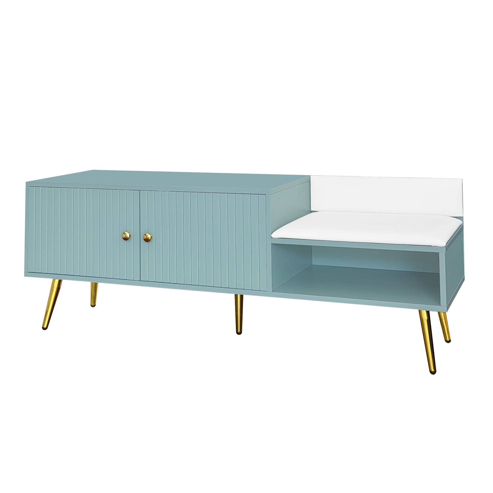 Modern Shoe Storage Bench With Hidden Storage And Upholstered Cushions For Bedside, Living Room And Entryway Light Blue Light Blue Mdf Metal