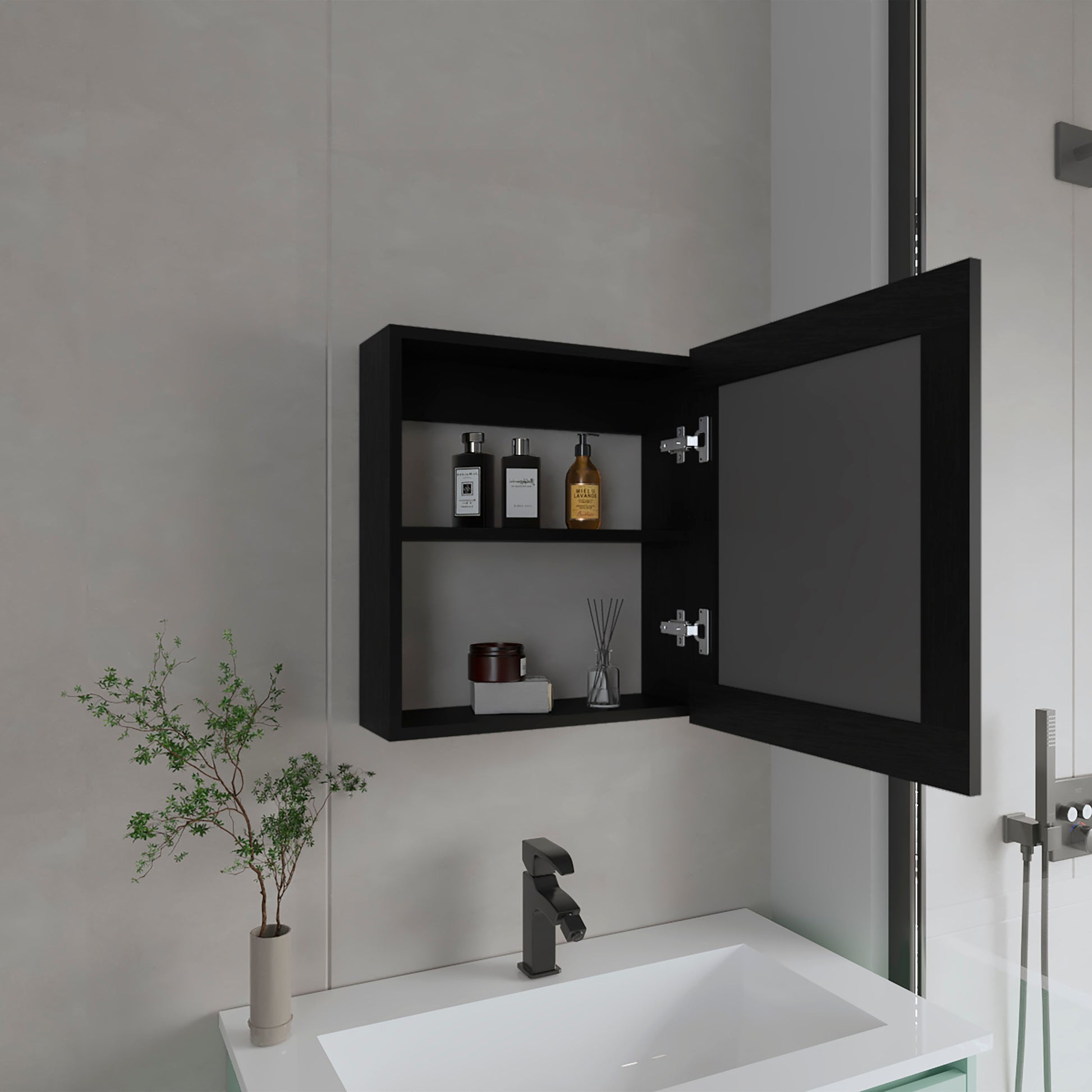 Payson Medicine Cabinet In Melamine With Included Mirror, Black Black 1 2 18 To 23 In Mirror Included Bathroom Wall Mounted Modern 5 10 Inches Particle Board Melamine