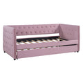 Twin Size Tufted Upholstered Daybed With Trundle, Velvet Sofabed With Rivet Design, No Box Spring Needed,Pink Twin Pink Velvet