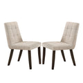 Sels 18 Inch Side Chair, Set Of 2, Beige Fabric, Grid Tufting, Brown Legs Beige Brown Solid Wood