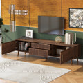 Mid Century Tv Stand With 2 Drawers, Media Console Table For Tvs Up To 80'', Entertainment Center With Storage For Living Room, Bedroom, Home Theatre Walnut Primary Living Space 70 79 Inches 70 79
