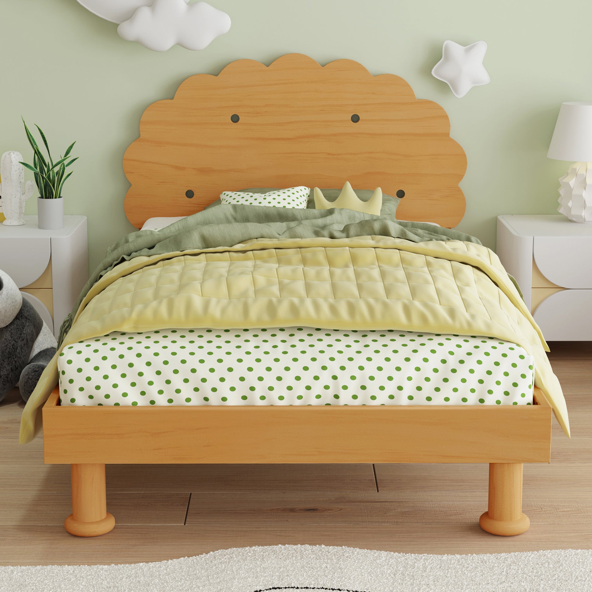 Kids Cookie Shaped Bed Frame For Boys & Girls,Twin Size Platform Bed, Walnut Box Spring Not Required Twin Walnut Wood Bedroom Contemporary,Cute,Modern Bed Frame Wood
