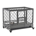 Pawhut Heavy Duty Dog Crate Metal Kennel And Cage Dog Playpen With Lockable Wheels, Slide Out Tray, Food Bowl And Double Doors, 36.5