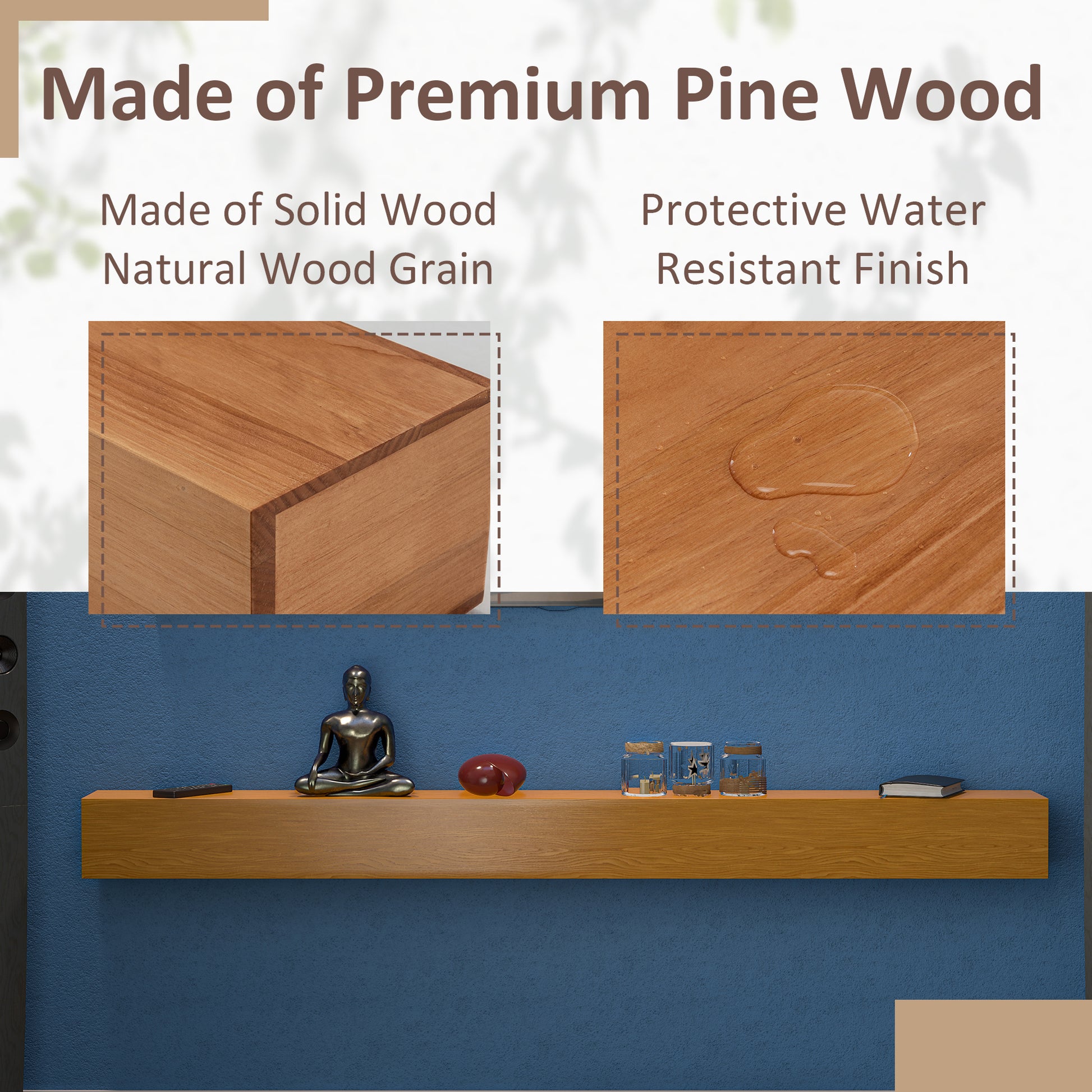 72'' Fireplace Mantel Wooden Wall Mounted Floating Shelf 8" Deep Solid Pine Wood,Natural Natural Wood