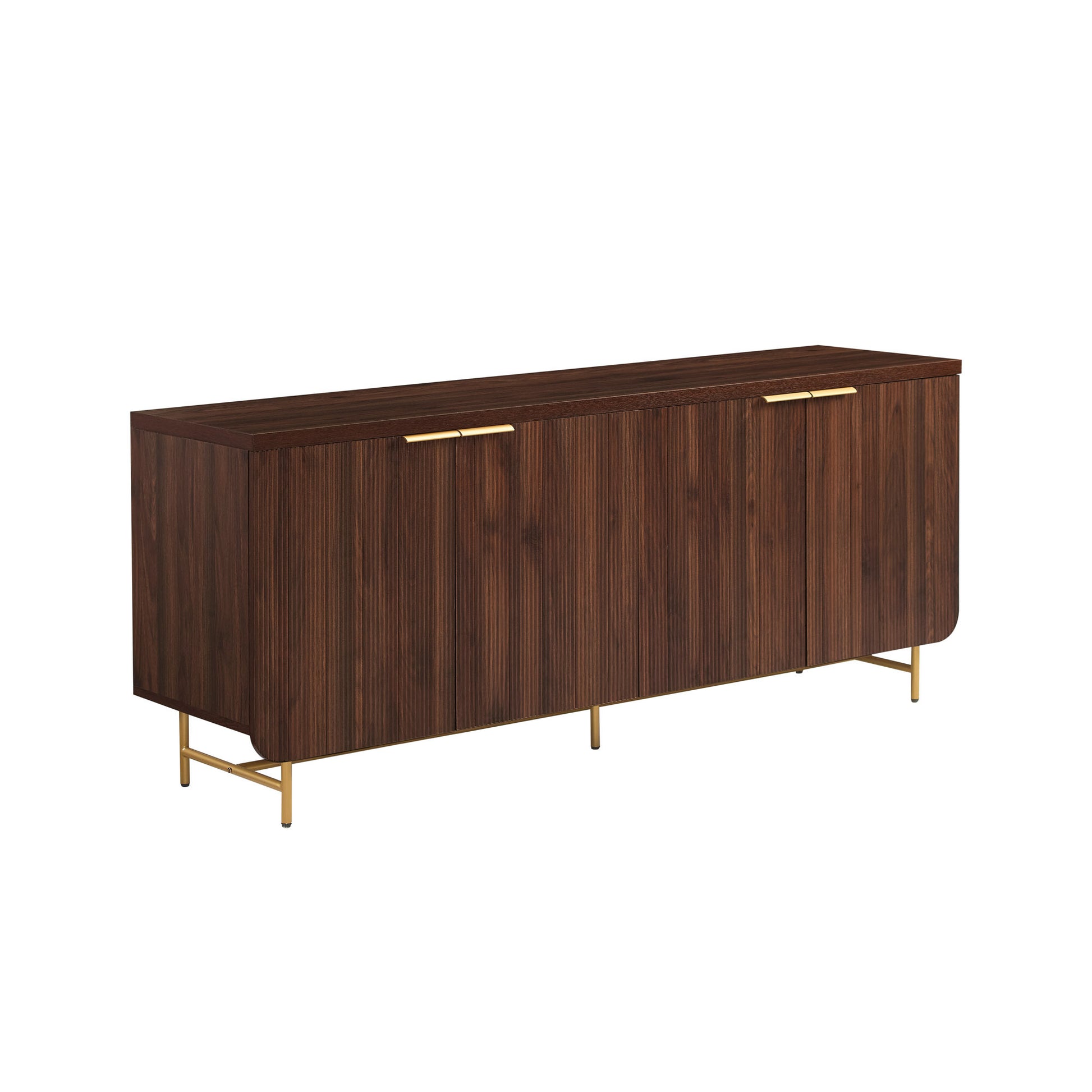 Modern Fluted Door Minimalist Storage Sideboard Dark Walnut Gold Dark Brown Mdf Mdf