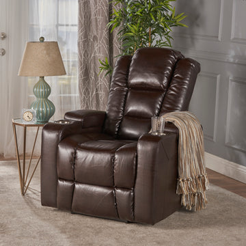 33" Wide Power Standard Recliner Chair With Arm Storage With Usb Brown Pu