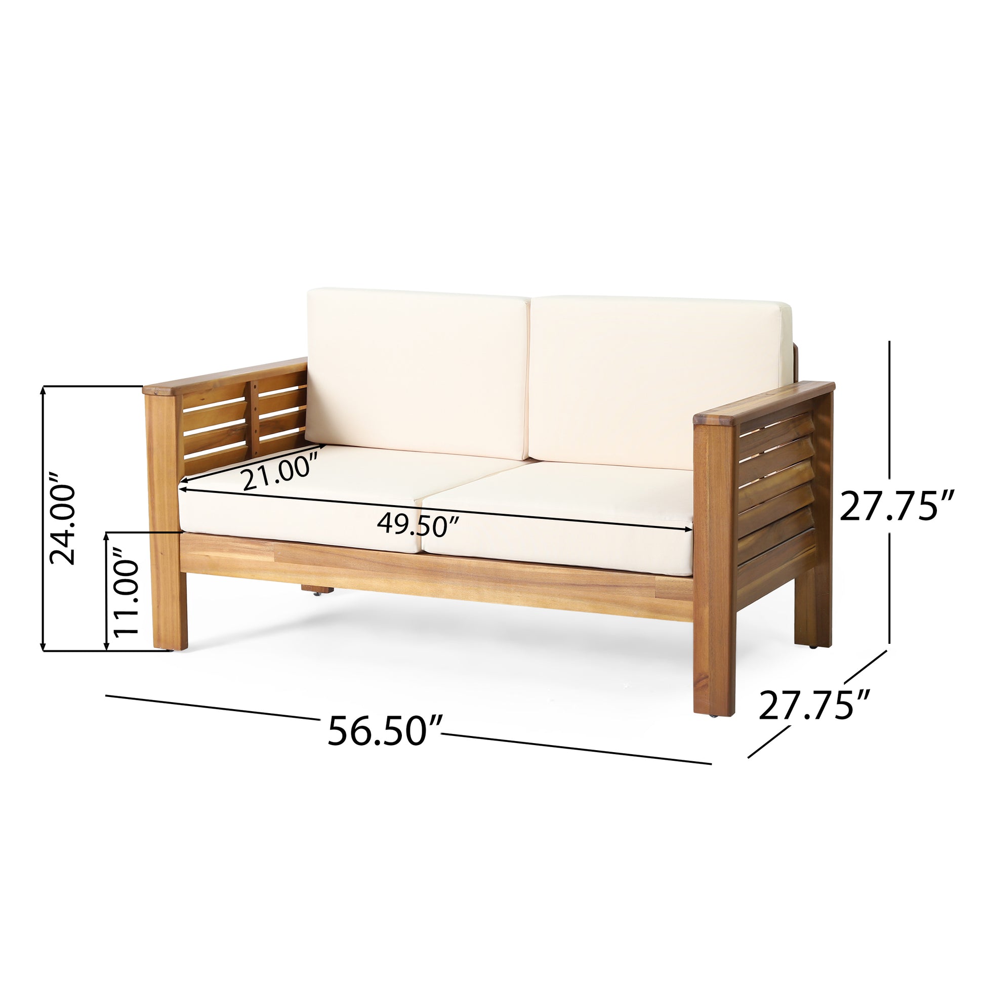 Teak Acacia Wood Loveseat And Coffee Table Set With Cream Cushions Yes Brown Seats 2 Foam Acacia Wood