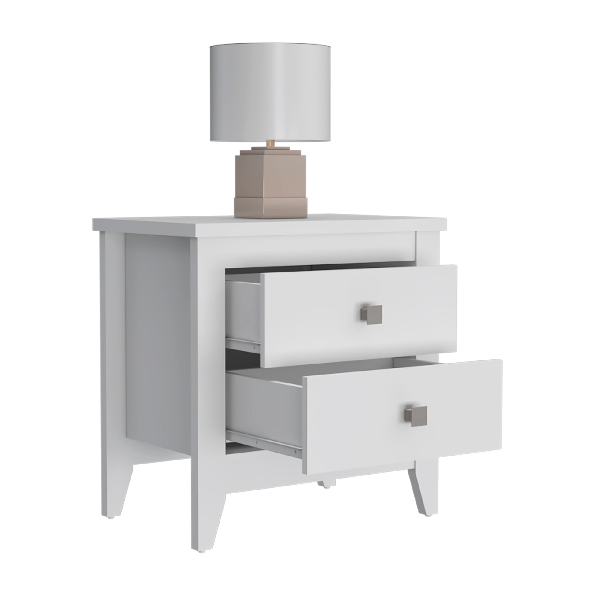 Breeze Four Legged Modern Bedroom Nightstand, With Two Drawers White 2 Drawers Bedroom Rectangle Modern Drawers Mdf Engineered Wood