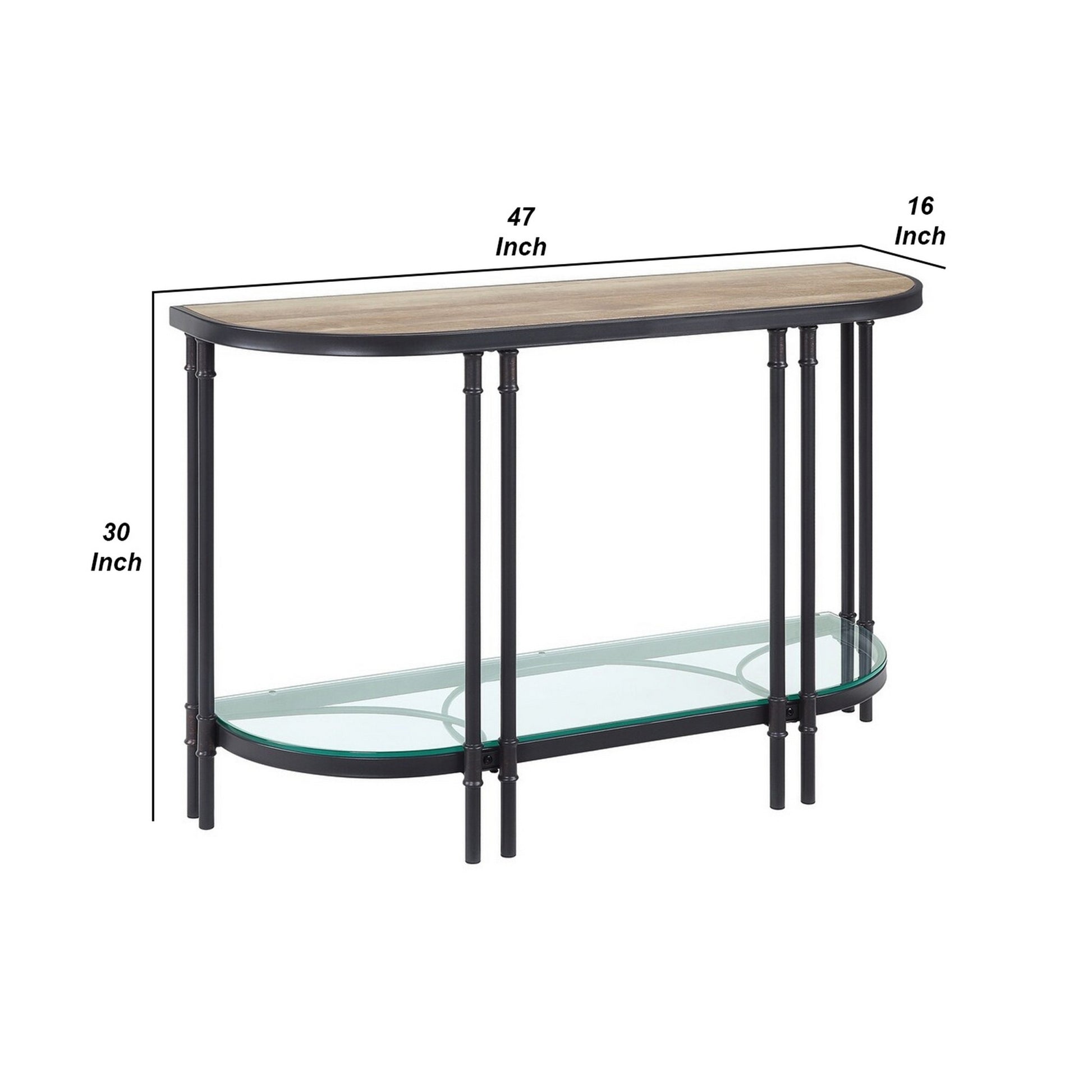 Ley 47 Inch Wood Sideboard Console Sofa Table, Industrial Design, Oak Brown Glass Metal