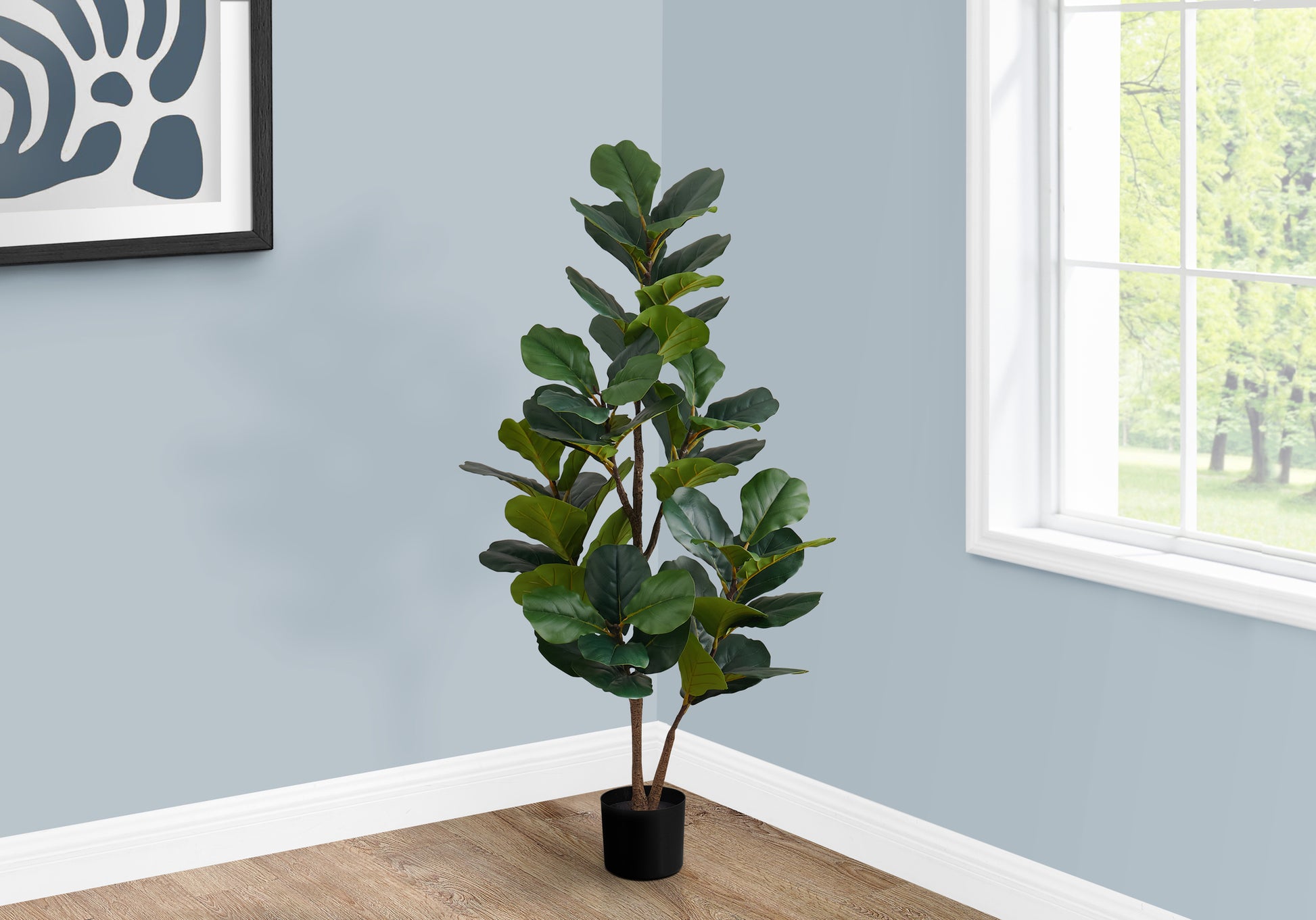 Artificial Plant, 49" Tall, Fiddle Tree, Indoor, Faux, Fake, Floor, Greenery, Potted, Real Touch, Decorative, Green Leaves, Black Pot Green Foam Plastic