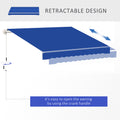 Outsunny 8' X 7' Patio Retractable Awning, Manual Exterior Sun Shade Deck Window Cover, Blue Blue Aluminum