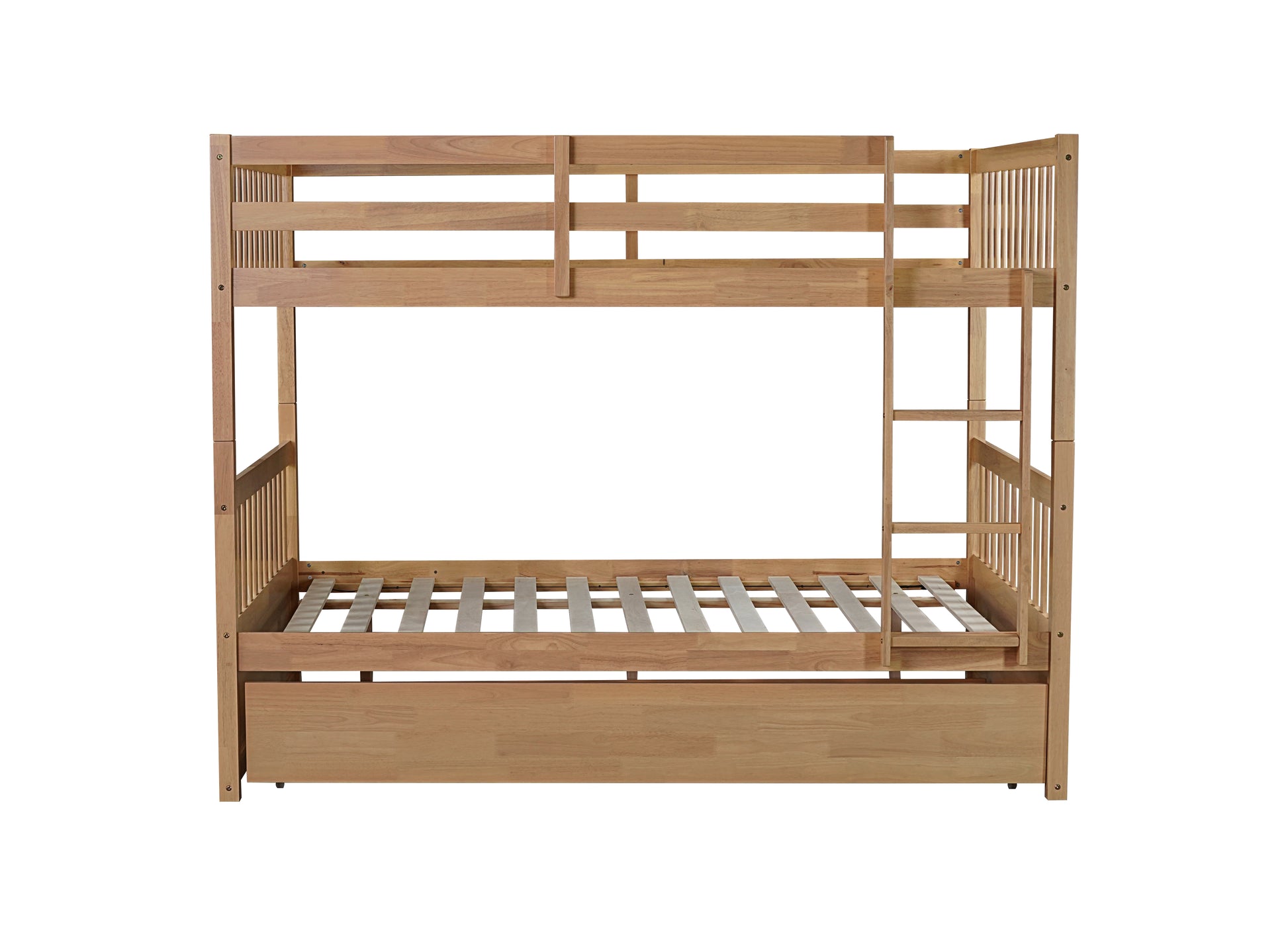 Full Over Full Rubber Wood Bunk Bed With Trundle, Ladder And Guardrails, Convertible To 2 Full Size Beds, With Twin Size Trundle,White Oak Full White Oak Bedroom American Design Bed Frame Rubber