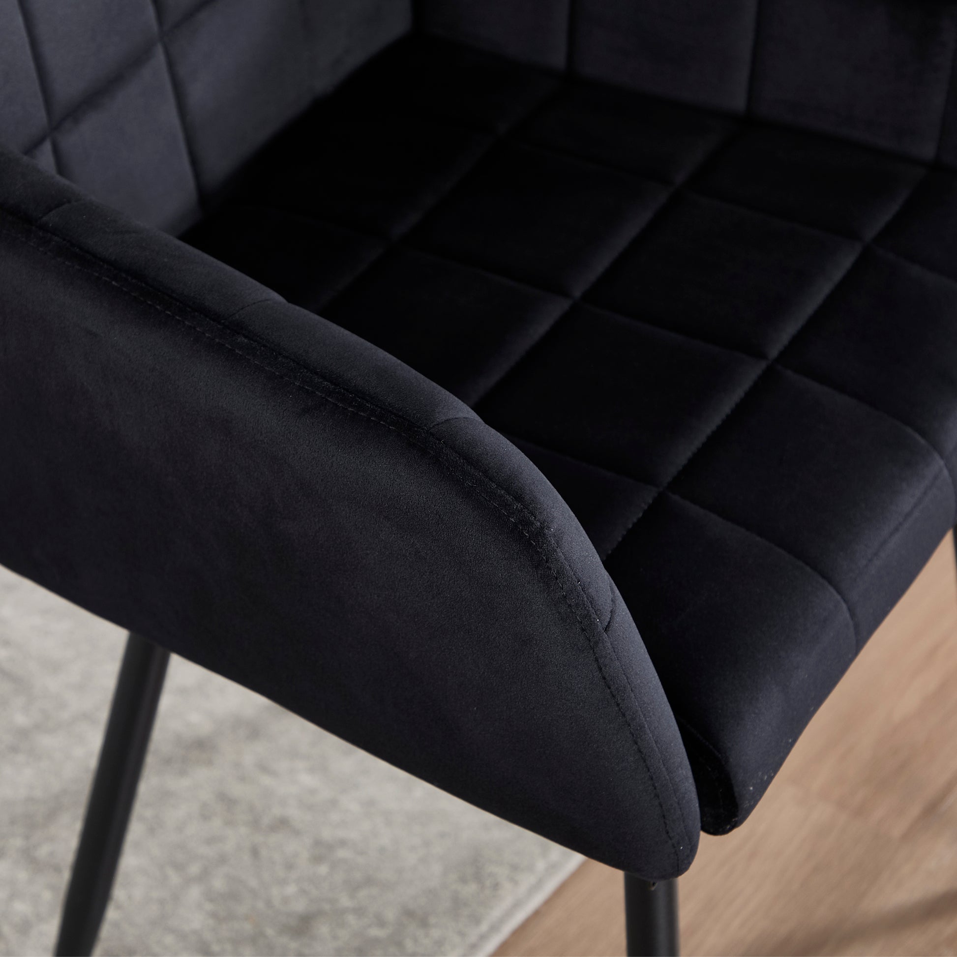 Dining Chairs Set Of 2, Upholstered Kitchen Chairs With Comfortable Seat, Velvet Dining Chairs With Armrests, Easy To Assemble And Clean, For Dining Room, Kitchen, Living Room,Black Black Velvet