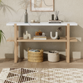 Retro Elegant Console Table With Marble Effect Top And Versatile Storage Solutions For Entryway And Living Room Natural Natural Solid Wood Mdf