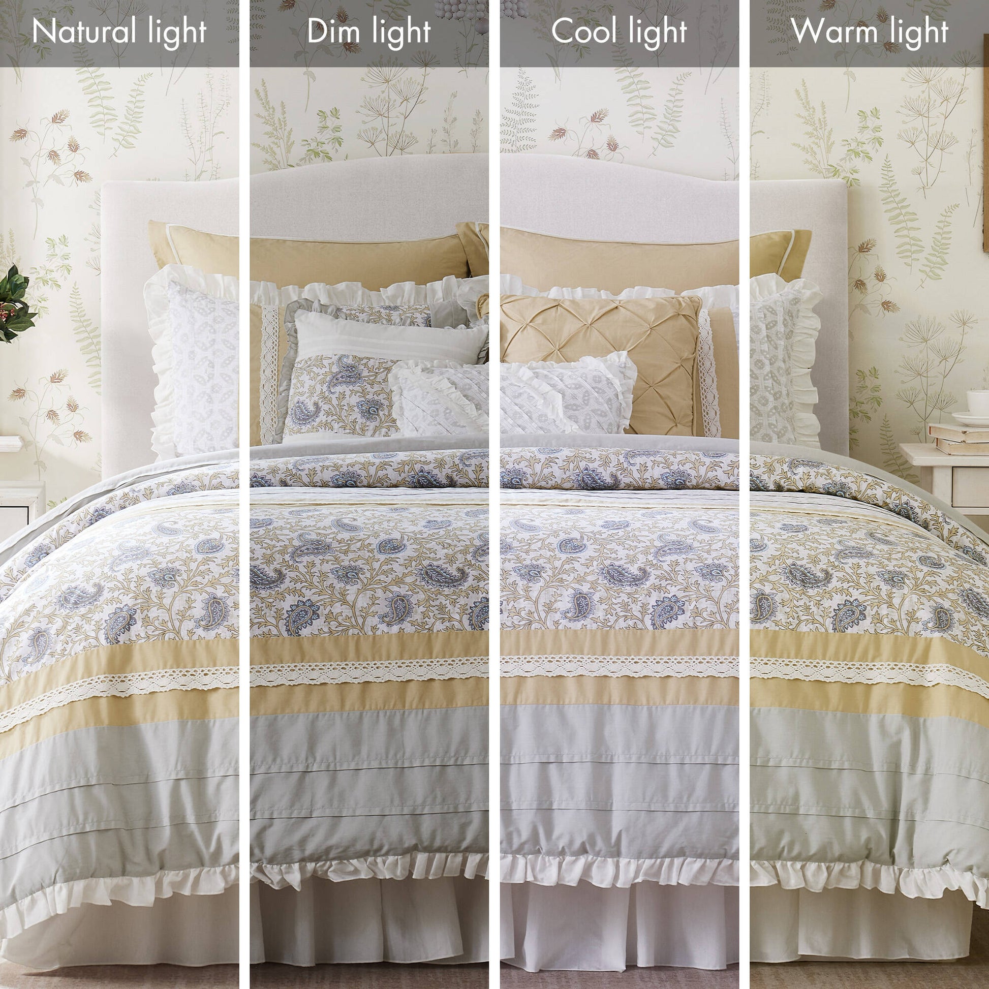 9 Piece Cotton Percale Comforter Set Yellow Cal King California King Yellow Polyester