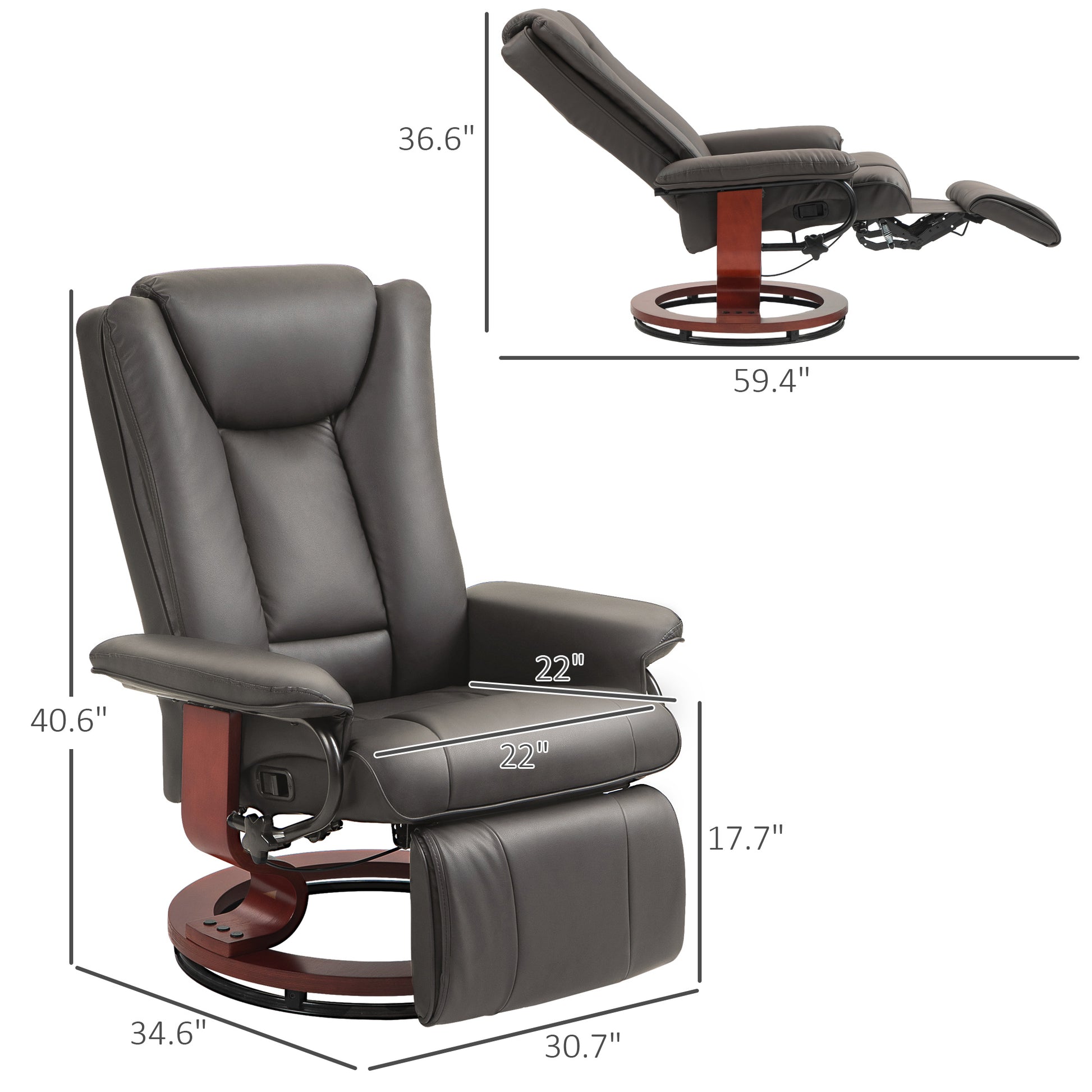 Homcom Manual Swivel Recliner Chair, Pu Leather Reclining Chair With Footrest For Living Room, Brown Brown Pu Leather