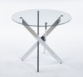 Dining Table With Cross Metal Leg And Tempered Glass,Modern Space Saving Kitchen Table For Living Room,Chrome Legs Chrome Glass Metal