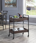 Jerrick Walnut & Black Finish Serving Cart Black,Walnut Metal,Synthetic Wood