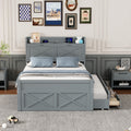 Full Size Wooden Bed With Storage Headboard With Outlets, Extendable Bed With Twin Size Trundle With Three Storage Drawers,Gray Expected Arrival Time:8.23 Full Gray Wood