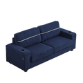 86.5 Inch Sofa Couch Deep Seat Sofa With Two Storage Spaces, T Pyce Charging Portsusb Charging Ports & 2 Cup ,Corduroy 3 Seater Couch, Modern Sofas For Living Room Blue Foam Corduroy 3 Seat