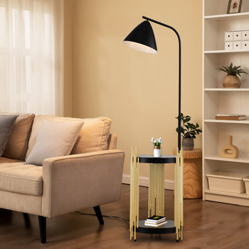 Luxury Shelves Floor Lamp For Living Room With Metal Lampshade, Standing Lamp Tall Industrial Floor Lamp Reading For Bedroom, Office E26 No Included Bulb Matte Gold Matte Black Gold Matte Black American Design,Industrial,Luxury,Modern Metal