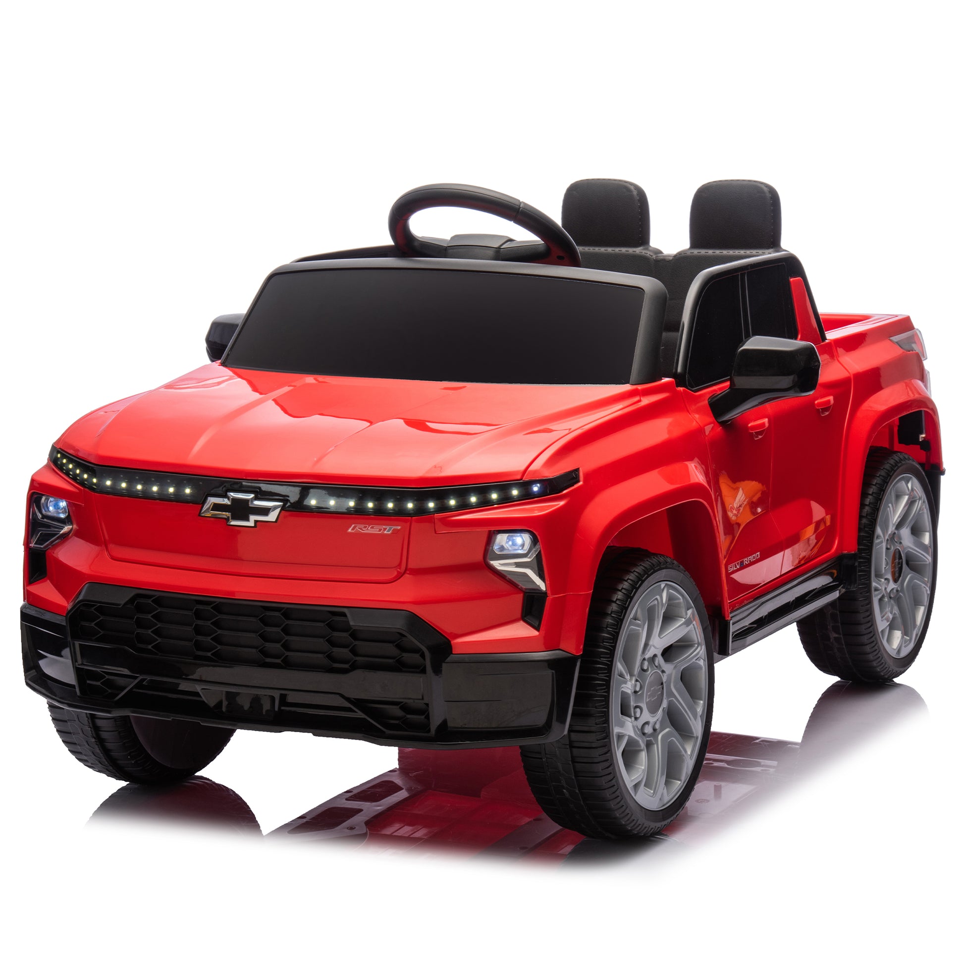 24V Kids Ride On Car W Parents Control,Licensed Chevrolet Silverado,Four Wheel Suspension,Led Lights,Bluetooth,Music,Usb,Mp3,Power Display,Speeds 2.49 3.73Mph For Kids Aged 37 95 Months. Red Plastic