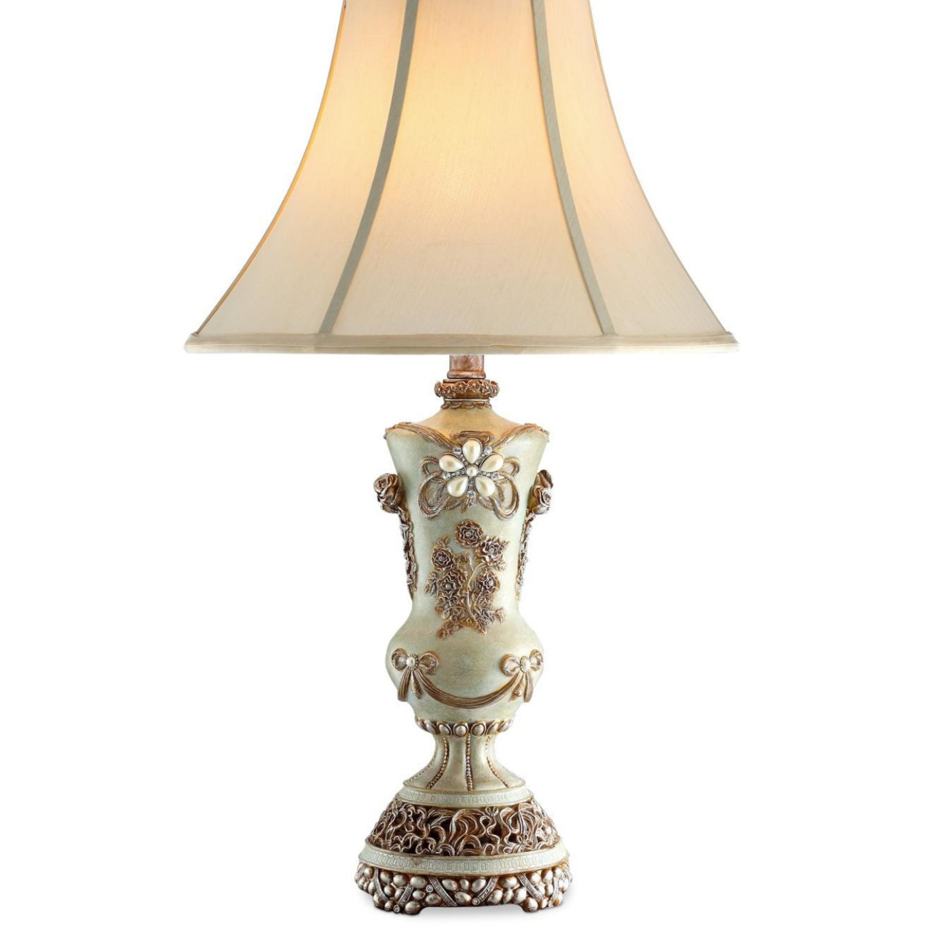 28.5" Tall Polyresin Table Lamp W Silver Finish And Bronze Vintage Rose Accents Silver Metal