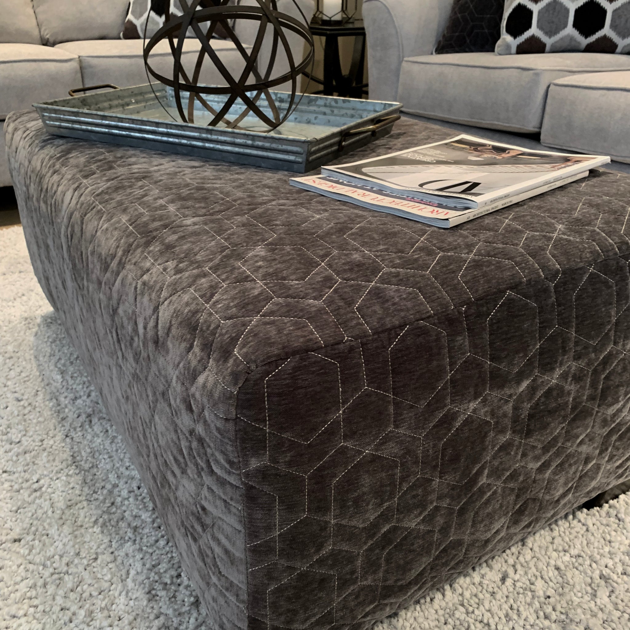 Camero Fabric Cocktail Ottoman Gray Espresso Polyester Wood Primary Living Space Backless Geometric Rectangle Armless Tray Top Wood Fabric