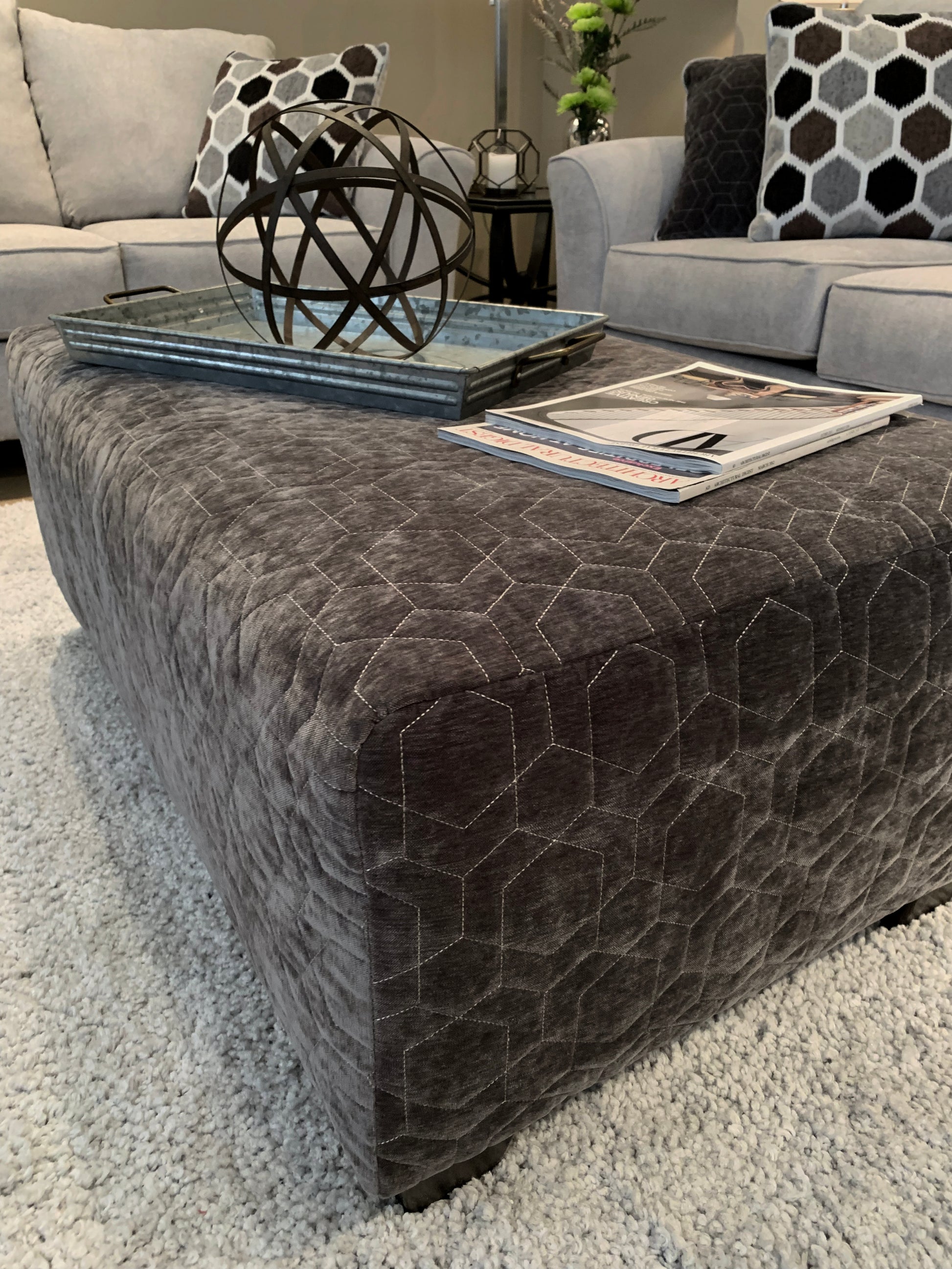 Camero Fabric Cocktail Ottoman Gray Espresso Polyester Wood Primary Living Space Backless Geometric Rectangle Armless Tray Top Wood Fabric