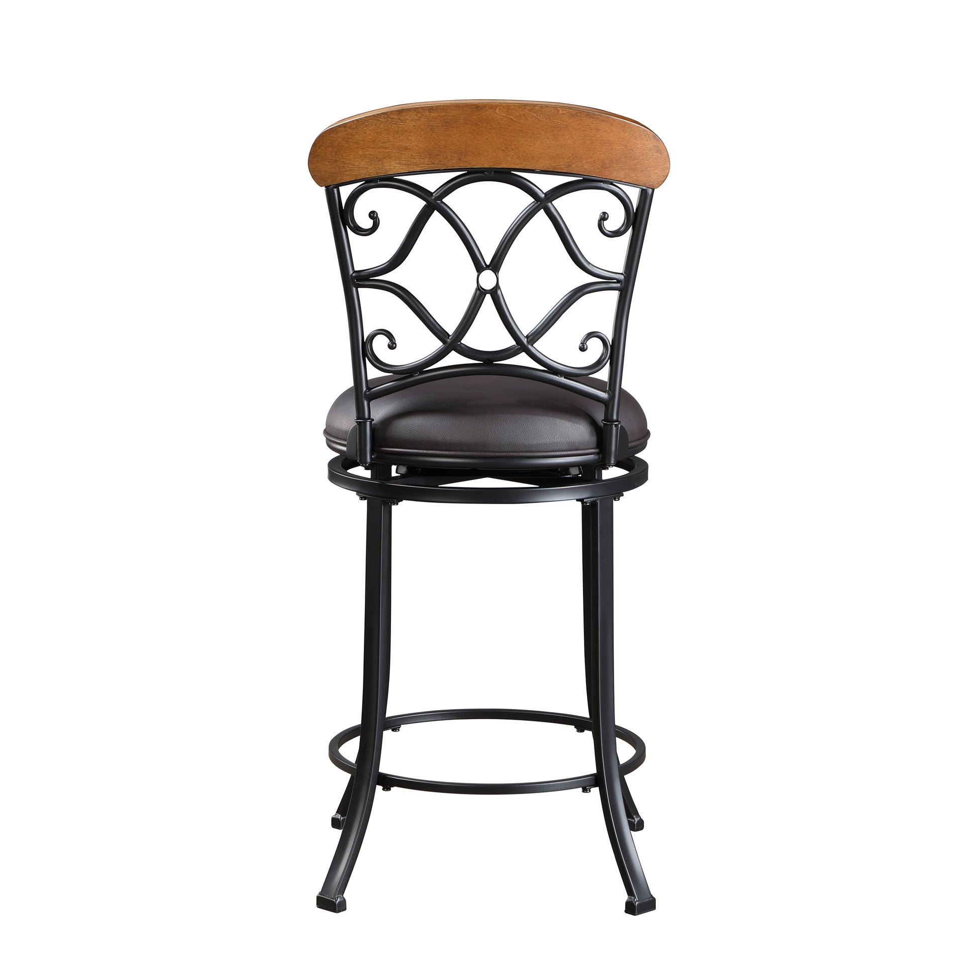 1Pc Counter Height Swivel Chair Faux Leather Upholstered Black Metal Frame Dining Furniture Black Dining Room Metal