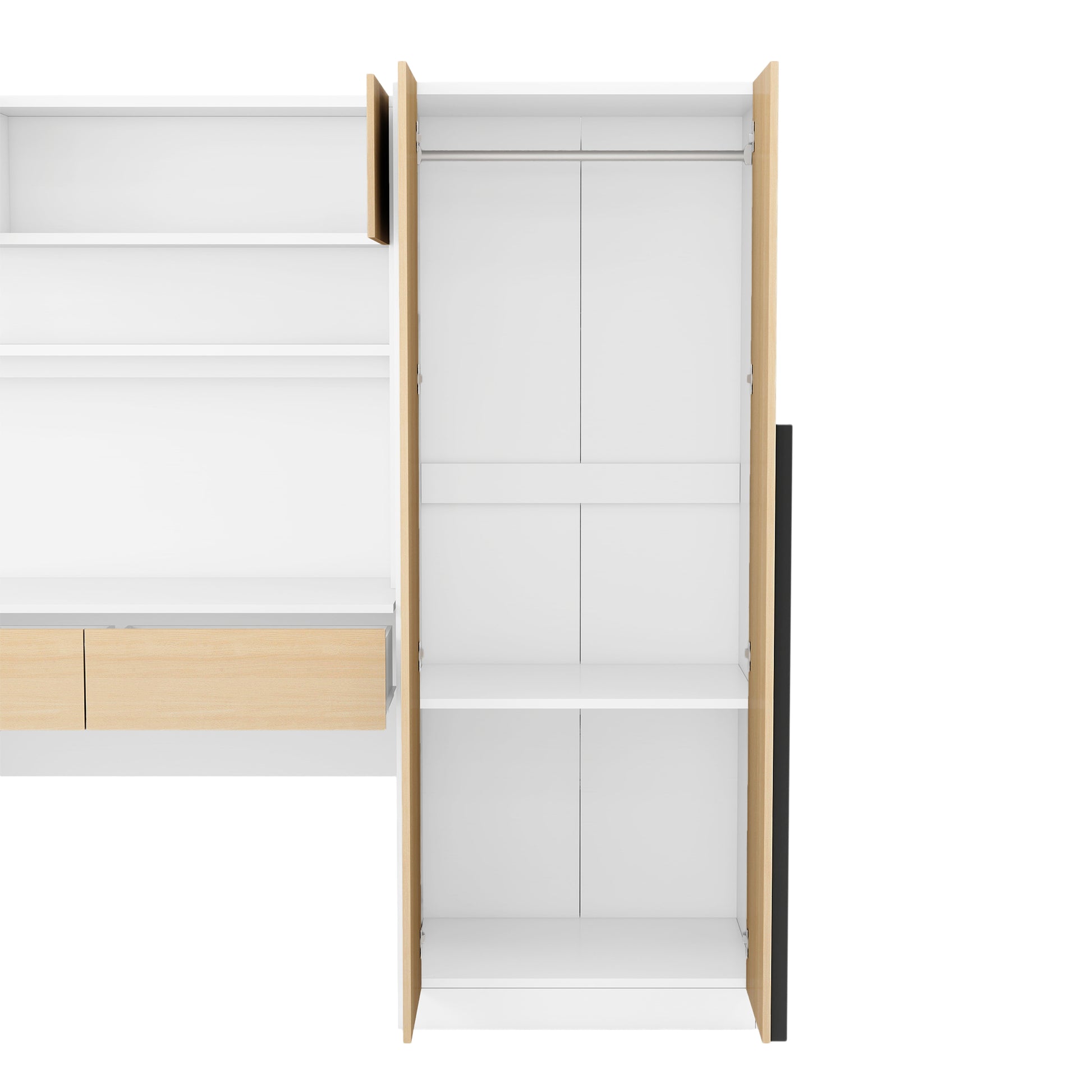 2 Door Wooden Storage Desk Wardrobe For Bedroom With Shelves And Drawers,Natural Natural Mdf Lvl