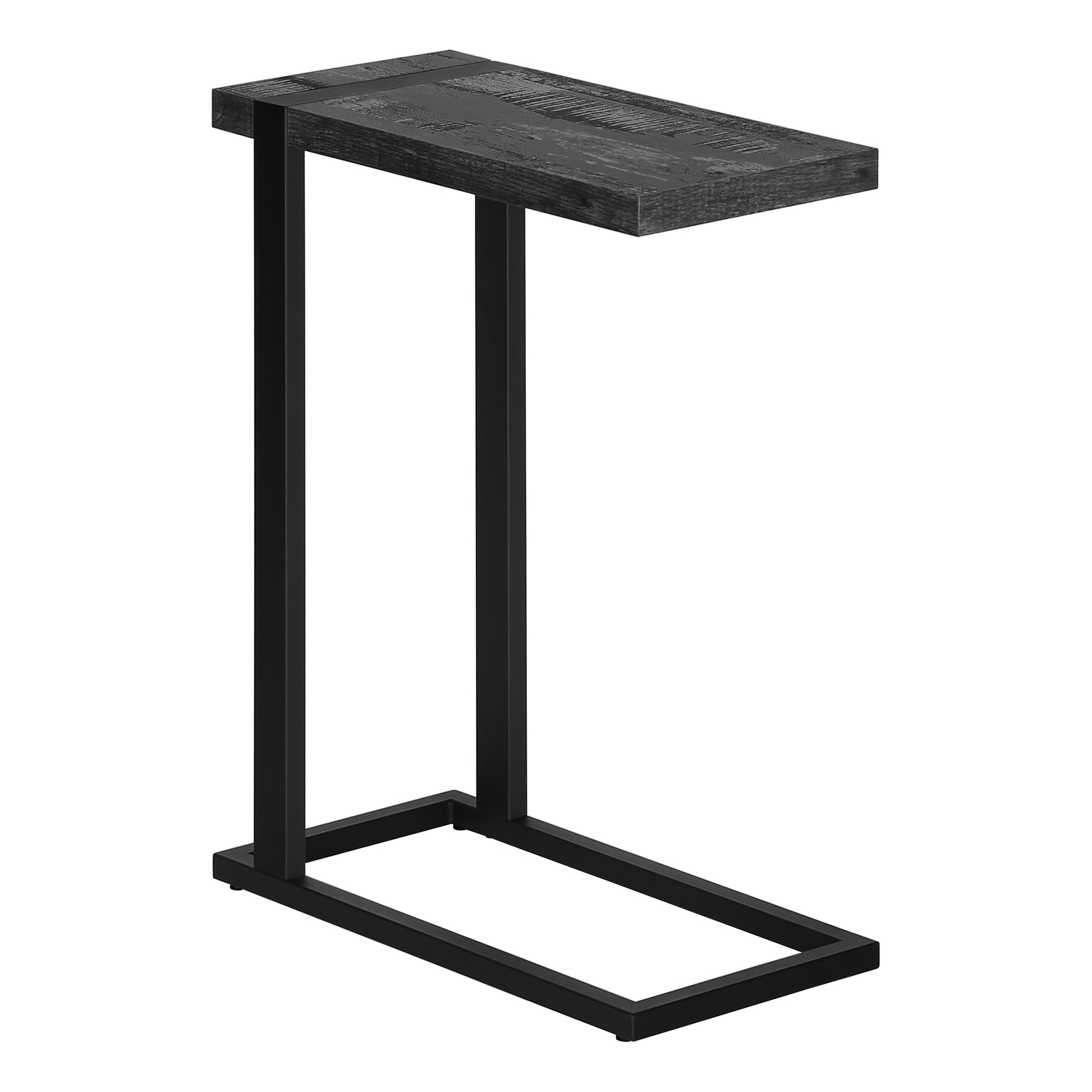 Accent Table, C Shaped, End, Side, Snack, Living Room, Bedroom, Black Laminate, Black Metal, Contemporary, Modern Black Mdf