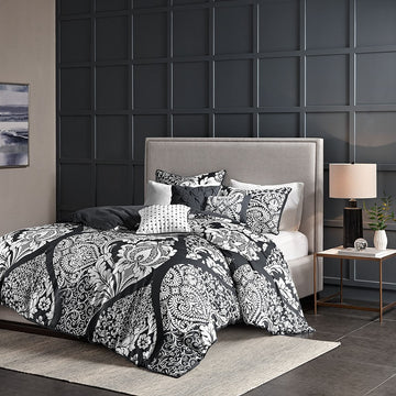 6 Piece Printed Duvet Cover Set Queen Multicolor Polyester