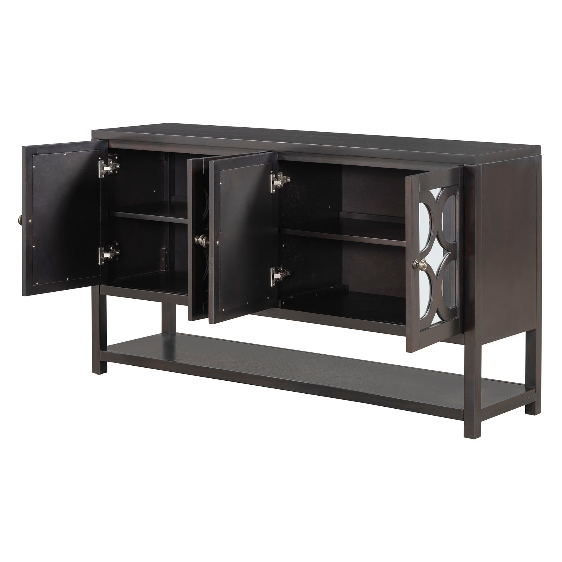 Elegant Retro Console Table Storage Cabinet Sideboard With Mirrored Doors, Spacious Shelves, And Durable Acacia Wood Legs Perfect For Living Room, Dining Room, Or Entryway Espresso Espresso Primary Living Space Solid Wood Mdf