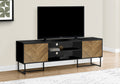 Tv Stand, 72 Inch, Console, Media Entertainment Center, Storage Cabinet, Living Room, Bedroom, Brown And Black Laminate, Black Metal, Contemporary, Modern Black 80 89 Inches Particle Board