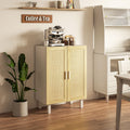 Homcom Sideboard Buffet Cabinet, Kitchen Cabinet, Coffee Bar Cabinet With 2 Rattan Doors And Adjustable Shelves, White And Natural White Natural Particle Board