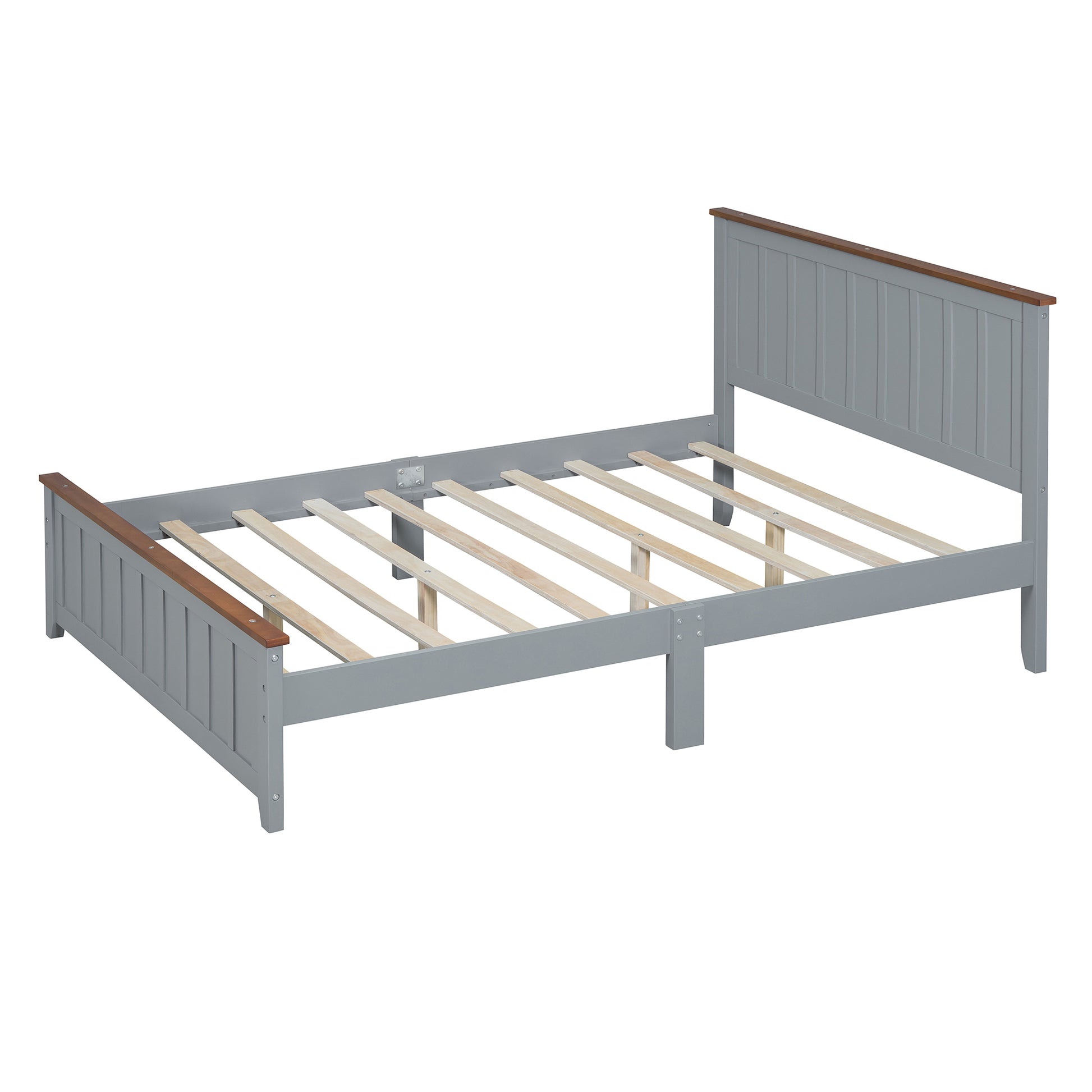 Full Size Wood Platform Bed Wooden Slat Support, Vintage Simple Bed Frame With Rectangular Headboard And Footboard, Grey Box Spring Not Required Full Grey Wood