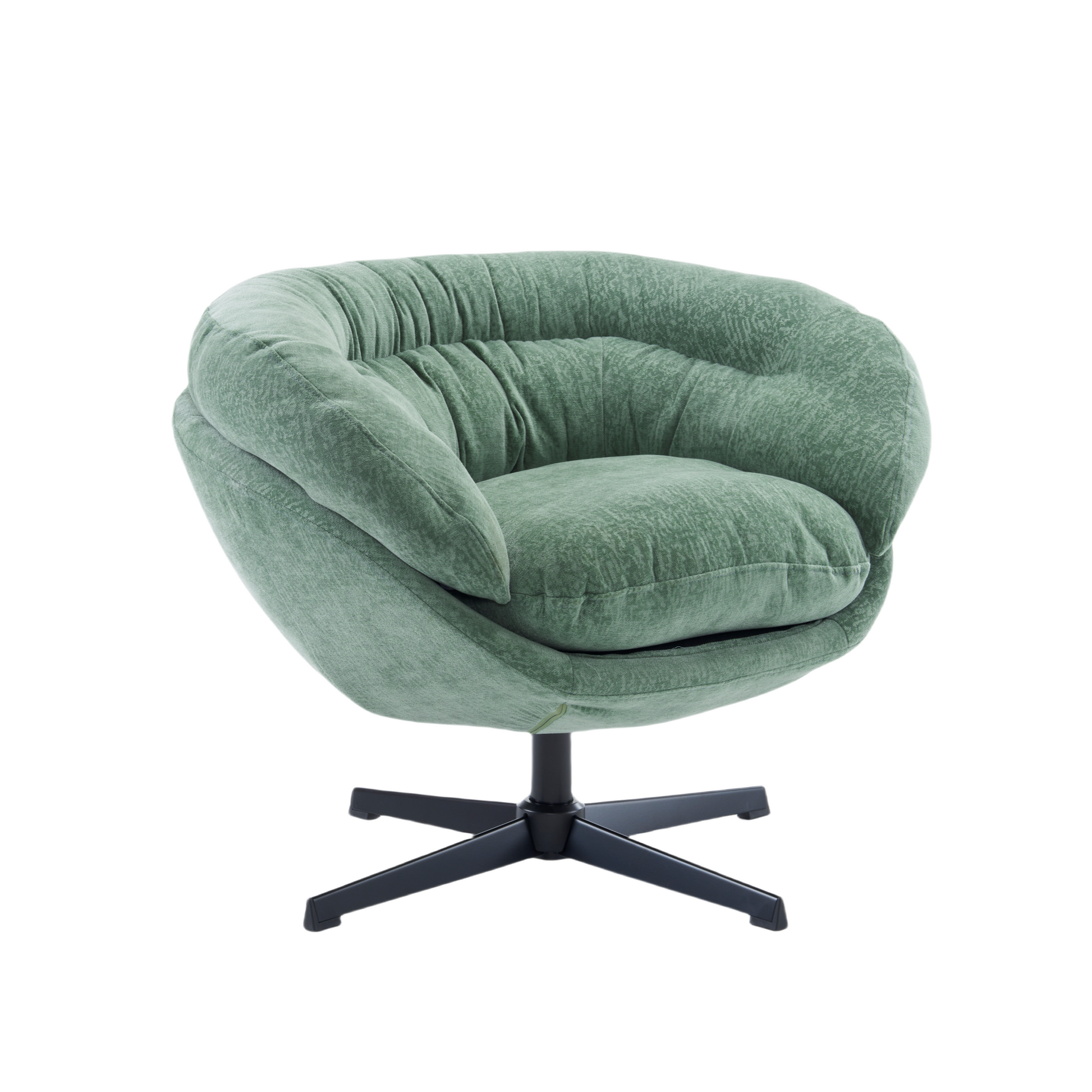 Comfy Chenille Upholstered 360 Swivel Club Chair Accent Chair With Removable Cushion, Round Office Chair With Black Metal Base, Cotton Material, Living Room, Bedroom, Reading Corner, Office Green