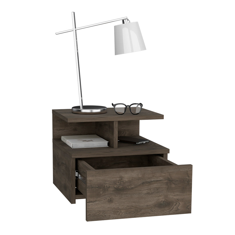 Adele Floating Nightstand With Drawer And Open Storage Shelves Brown 1 Drawer Bedroom Open Storage Modern Shelf Particle Board Engineered Wood