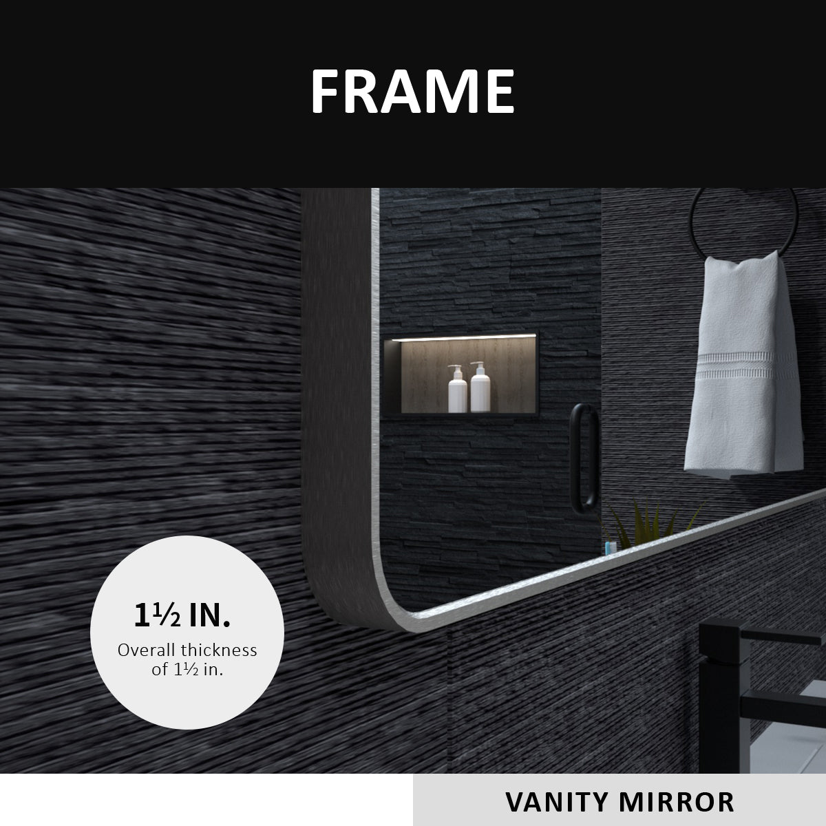 60X36 In. Aluminum Framed Rounded Rectangle Bathroom Wall Mirror, Brushed Nickel Bathroom Vanity Mirror Farmhouse, Anti Rust, Tempered Glass Mirrors, Hangs Horizontally Or Vertiy Brushed Nickel Aluminum