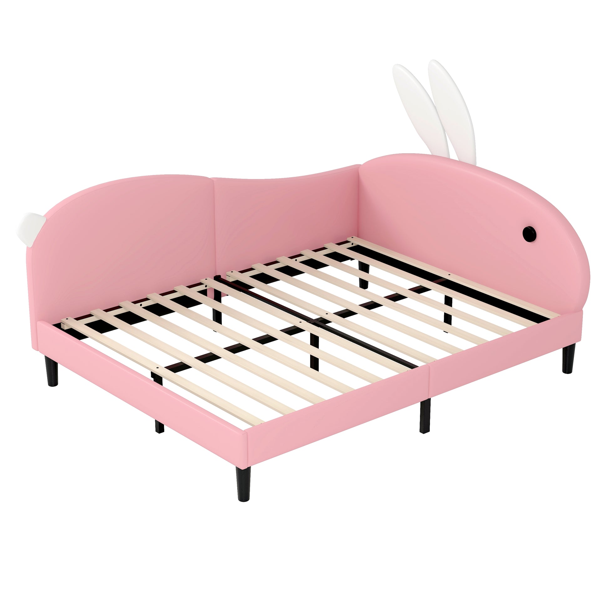 Full Size Upholstered Rabbit Shape Daybed, Sofabed With Rabbit Ear Headboard, Pink Full Pink Pu