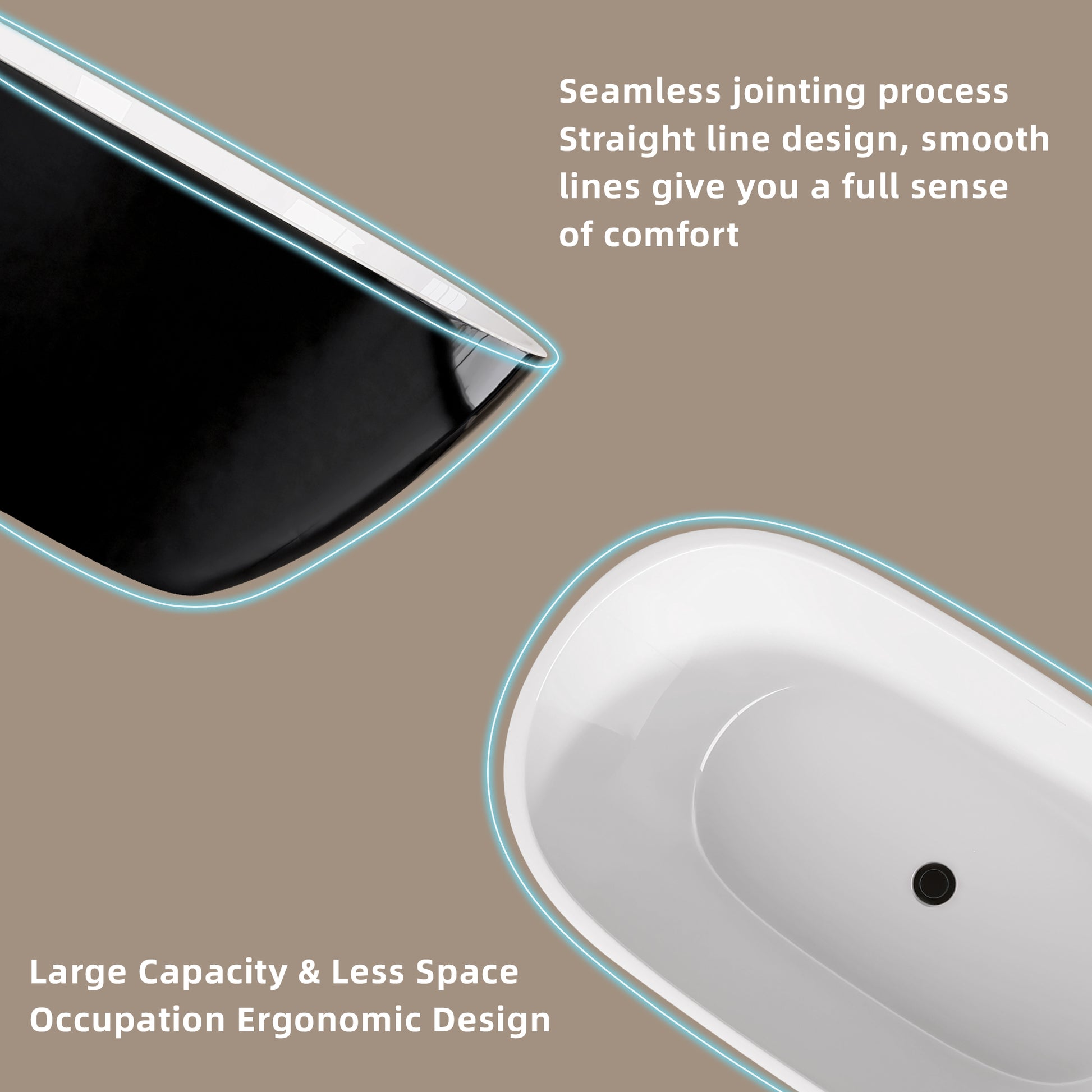 55 Inch Acrylic Freestanding Bathtub Modern Stand Alone Soaking Bathtub With Overflow And Pop Up Drain Gloss Black Black White Oval Bathroom Freestanding Tubs Polished Less Than 59 In Contemporary,Modern Soaking Center Fiberglass Acrylic