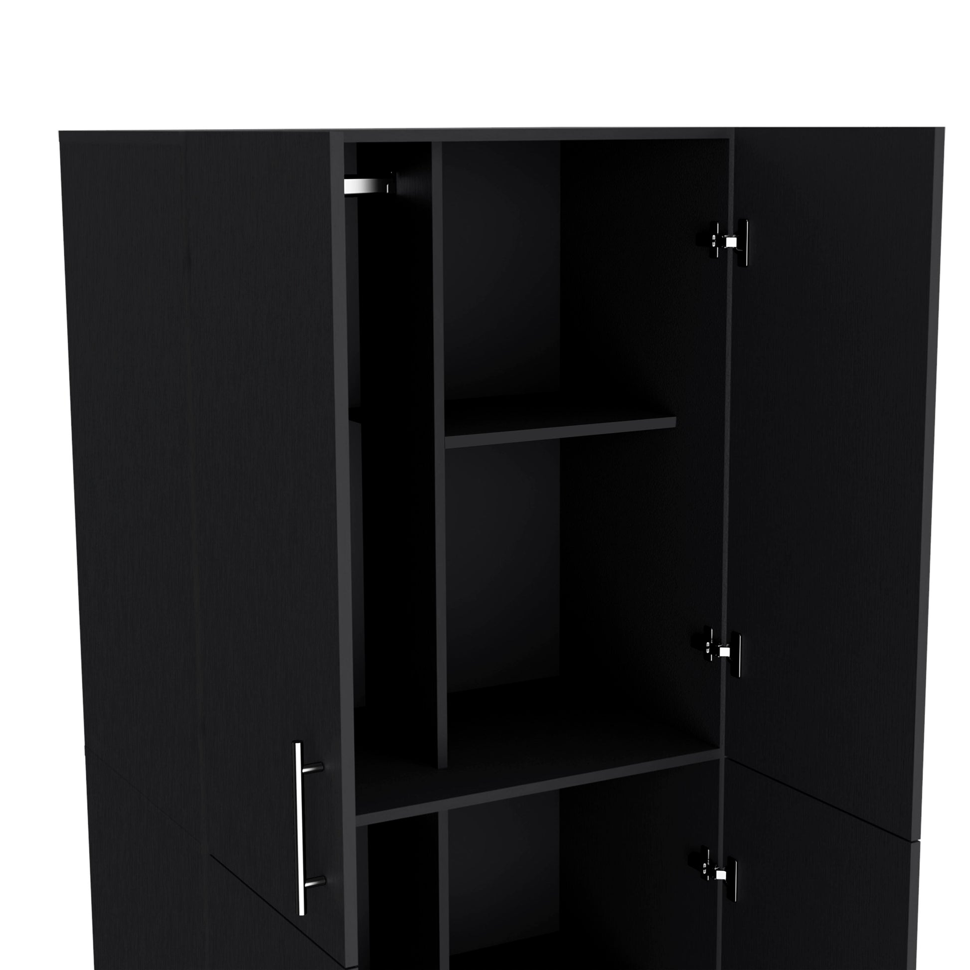 Armoire Wardrove 70" H, Double Doors, 6 Shelves, 2 Hanging Rods, Black Black Solid Wood Mdf Engineered Wood