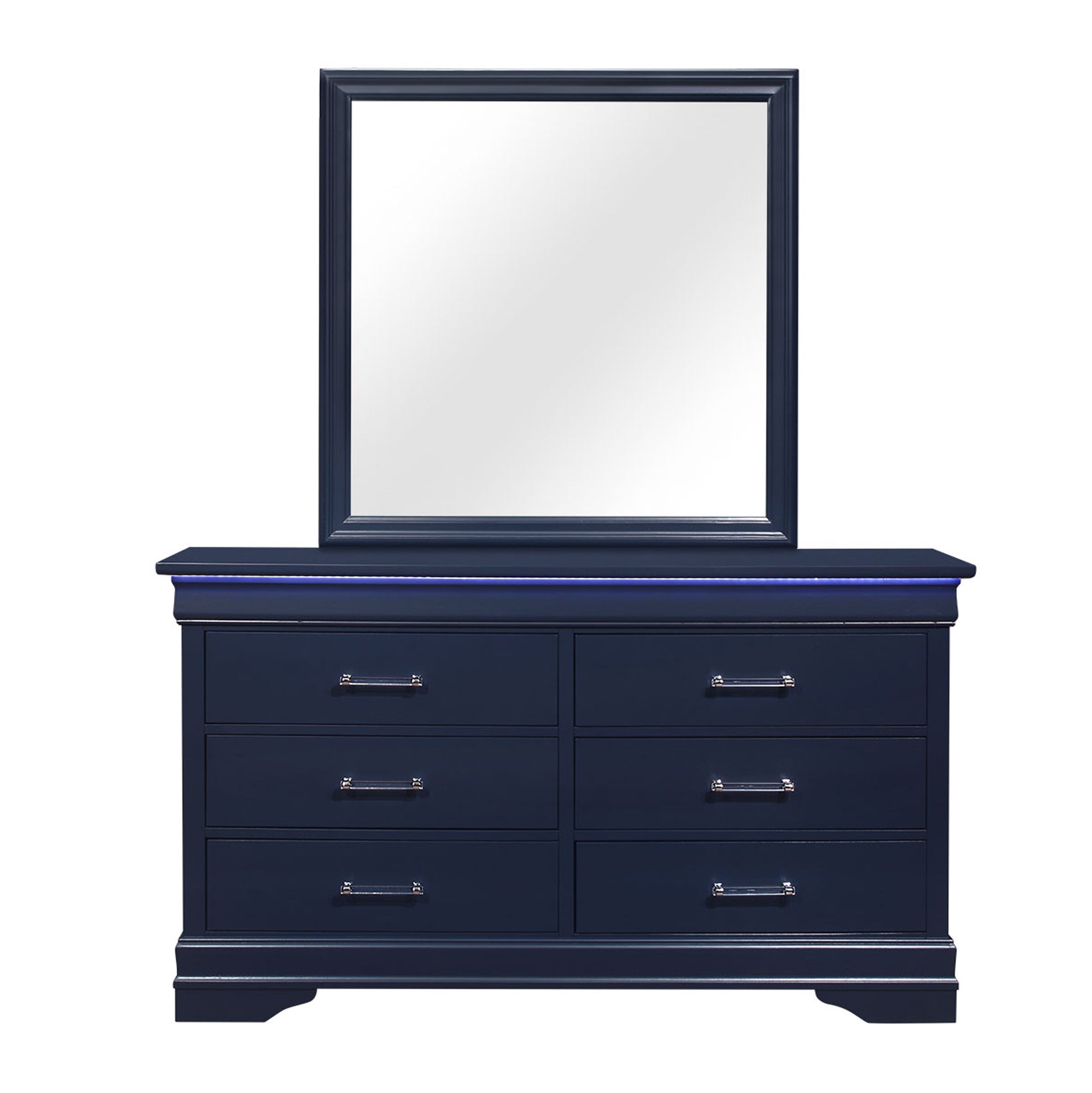 Charlston Blue Dresser With Led Blue Solid Wood Mdf