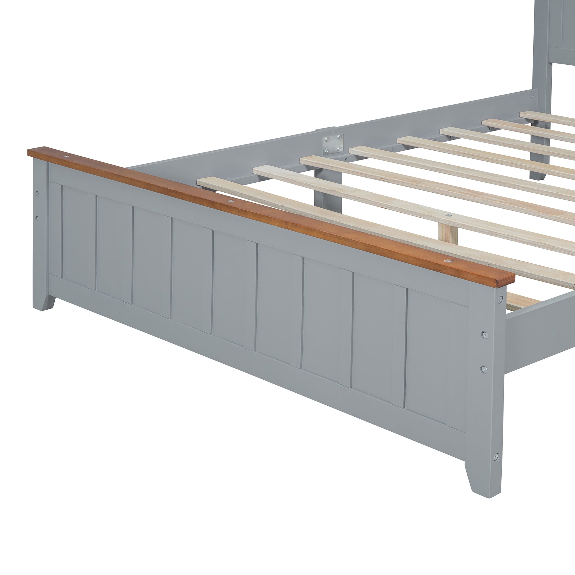 Full Size Wood Platform Bed Wooden Slat Support, Vintage Simple Bed Frame With Rectangular Headboard And Footboard, Grey Box Spring Not Required Full Grey Wood